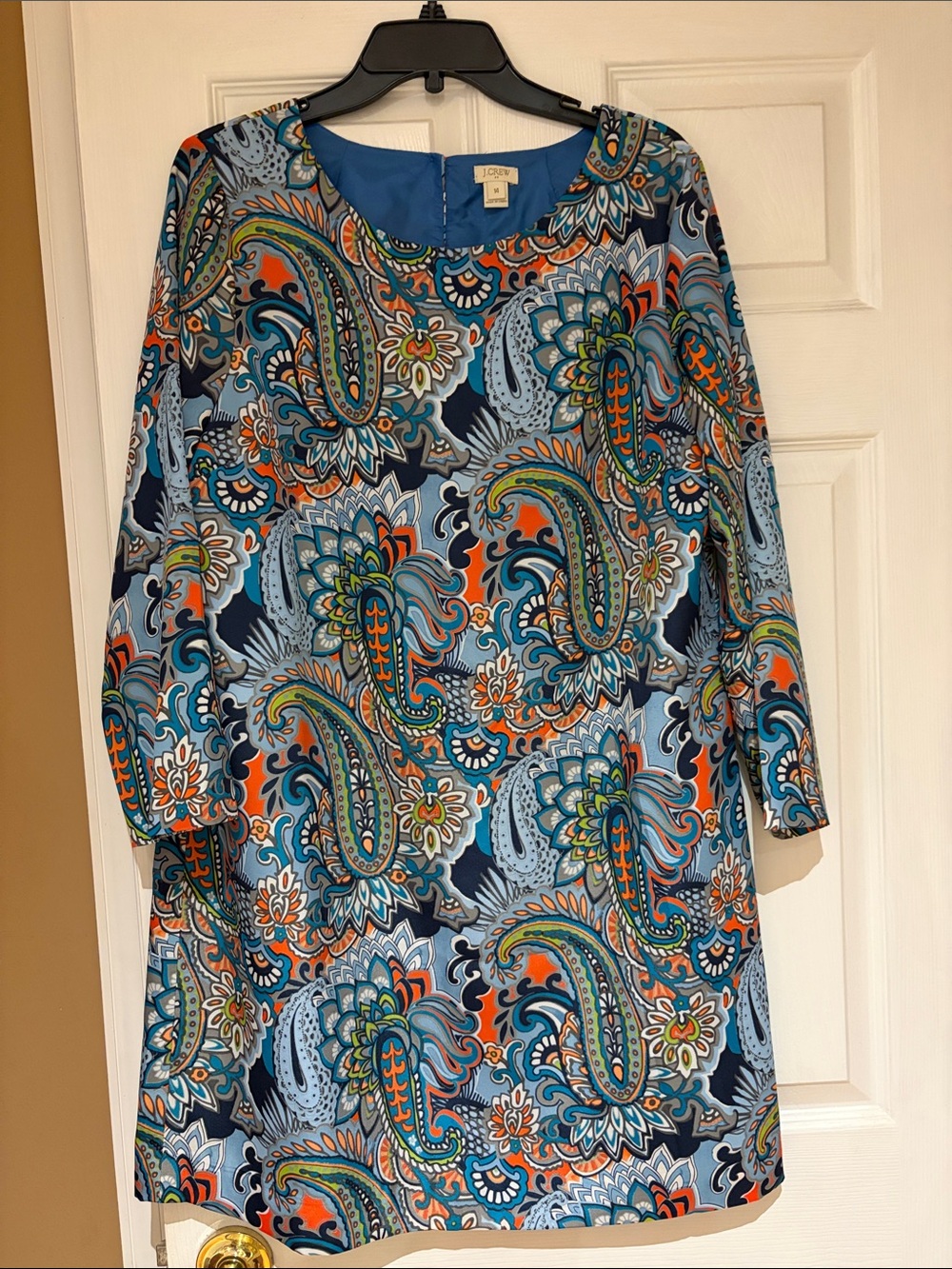 J. Crew Blue Paisley Mini Dress with Orange & Green Accents